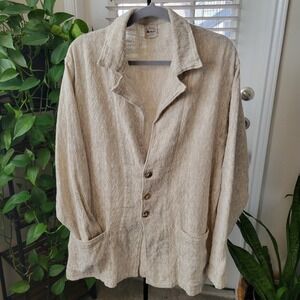 La Bottega di Brunella Italy Cotton Linen Textured Button Jacket Tan Beige L